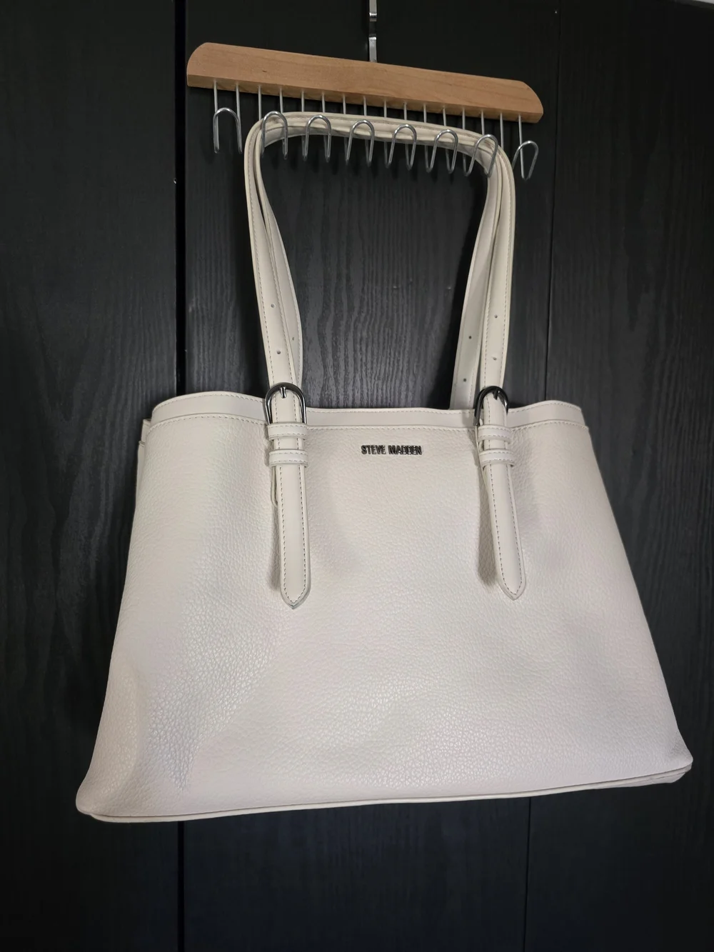 Steve Madden Ivory Leather Tote Bag